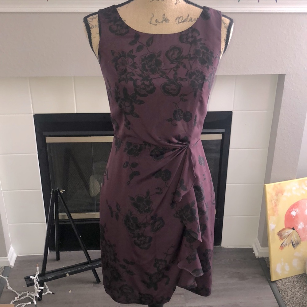 Purple and black floral A-line dress